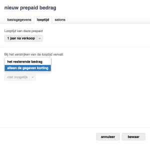 salonhub nieuw prepaid bedrag toevoegen