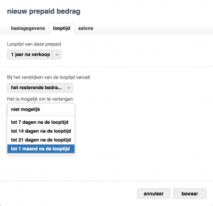 instellingen voor nieuw prepaid bedrag toevoegen