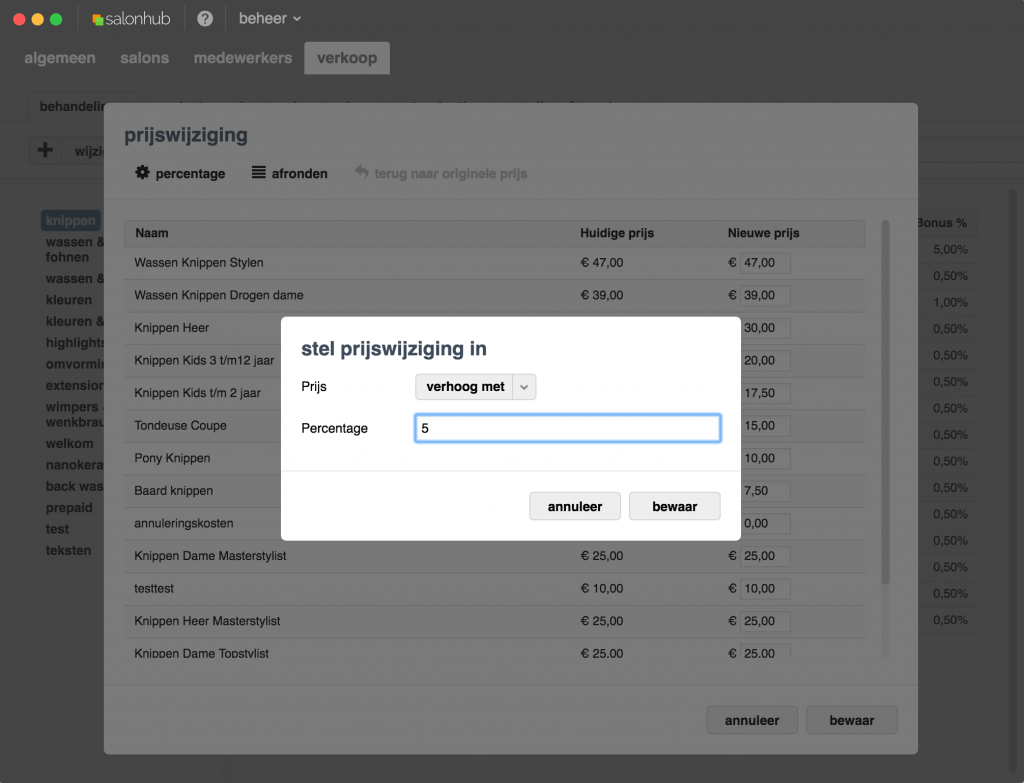 stel prijswijziging hier in