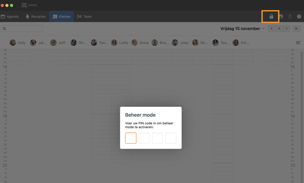 pincode instellen salonhub 