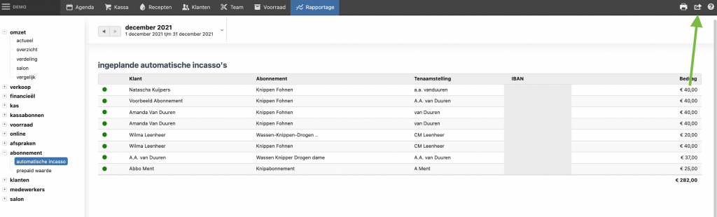 SEPA tabbel voor salonhub