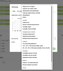 keuzes voor aan en afmelden op salonhub