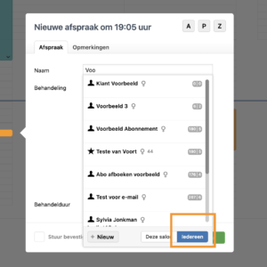 klanten tabbel overzicht in salonhub