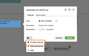 voorbeeld om een afspraak te verwijderen