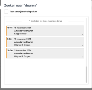 Zoeken naar een afspraak in salonhub