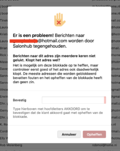 foutmelding van een bericht in salonhub