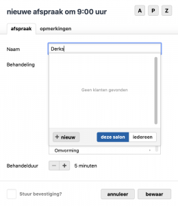 nieuwe afspraak overzicht van salonhub