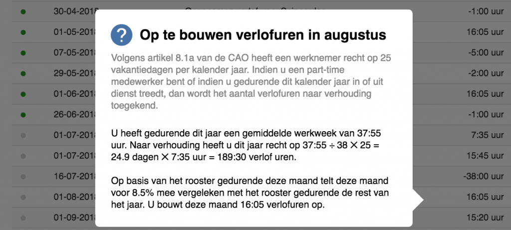 pop up over verlofuren in salonhub