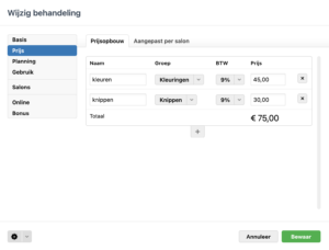 wijzig behandeling salonhub