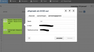 persoongegevens dashboard salonhub