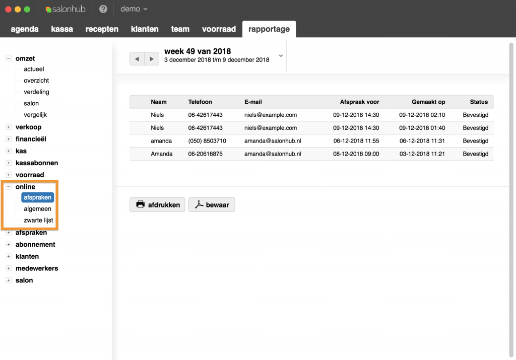 online afspraken overzicht salonhub