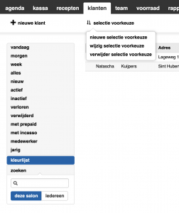 lijst van klantenselectie salonhub