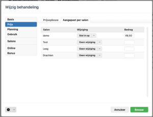 speciale prijzen instellen voor salon