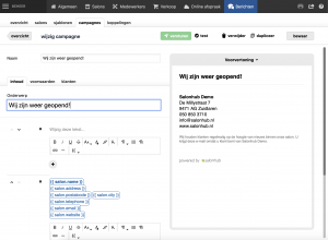 salonhub email campagne opstellen