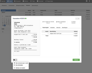 kassabon overzicht van salonhub