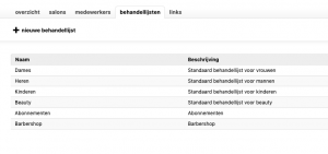 salonhub behandellijst aanmaken