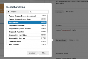 salonhub behandeling lijsten aanpassen