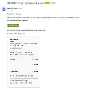 een betaalverzoek mail van salonhub