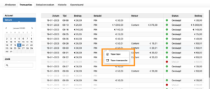transactie overzicht salonhub