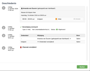 dashboard voor verwijderen via salonhub