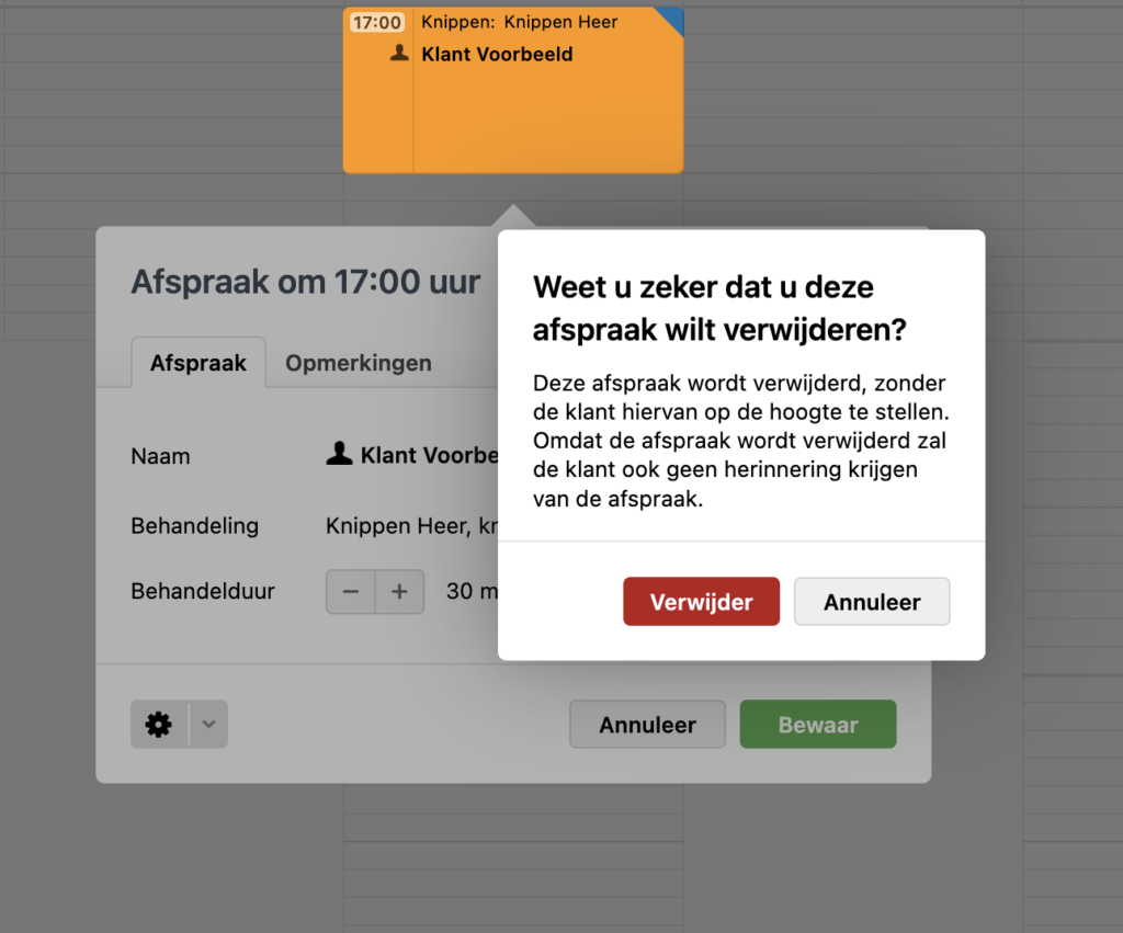Verwijder afspraak