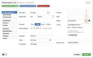 VoIP bellen vanuit salonhub klantenkaart