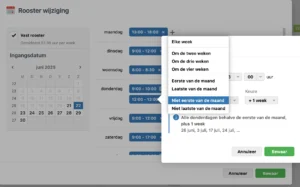 Werkrooster in Salonhub eerste laatste dag van de maand