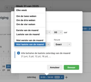 werkrooster in Salonhub laatste / eerste van de maand vrij
